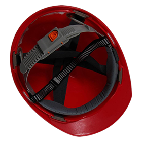 The suspension system of a red safety helmet